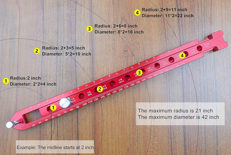 SlogPith Woodworking Compass Scriber, Portable Aluminum Alloy Woodworking Compass Tool, Adjustable Metric/Inch Arc Drawing Ruler Circle Drawing Ruler Marking Gauge Circle Marking Tool - Image 3